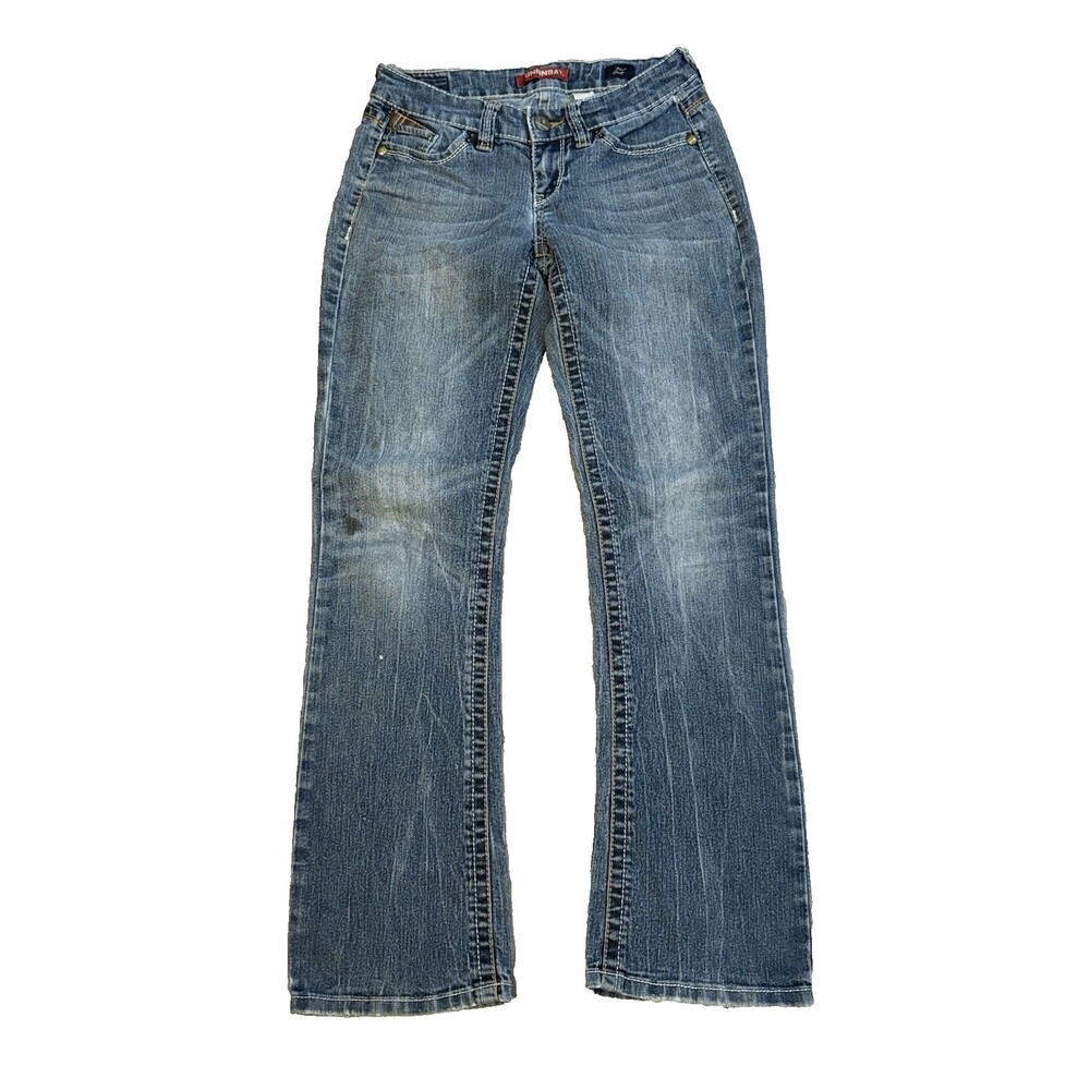 Juniors Size 1 True Boot Union Bay Stretch Blue Jeans Thrashed Grunge
